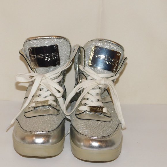 Bebe Sport Krysten Silver Metallic Light Up High Top Sneakers Size 8.5 - Picture 3 of 11